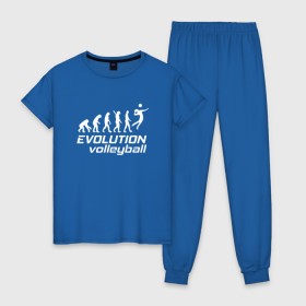 Женская пижама хлопок с принтом Evoluon volleyball в Петрозаводске, 100% хлопок | брюки и футболка прямого кроя, без карманов, на брюках мягкая резинка на поясе и по низу штанин | evoluon | volleyball |  эволюция | волейбол