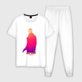 Мужская пижама хлопок с принтом Бегущий по лезвию 2049 в Петрозаводске, 100% хлопок | брюки и футболка прямого кроя, без карманов, на брюках мягкая резинка на поясе и по низу штанин
 | Тематика изображения на принте: 