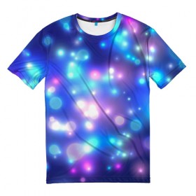 Мужская футболка 3D с принтом Цветные огоньки в Петрозаводске, 100% полиэфир | прямой крой, круглый вырез горловины, длина до линии бедер | абстракт | боке | вспышки | космос | огни | огоньки