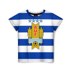 Детская футболка 3D с принтом Сборная Уругвая по футболу в Петрозаводске, 100% гипоаллергенный полиэфир | прямой крой, круглый вырез горловины, длина до линии бедер, чуть спущенное плечо, ткань немного тянется | 