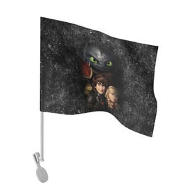 Флаг для автомобиля с принтом Беззубик и викинги в Петрозаводске, 100% полиэстер | Размер: 30*21 см | how to train your dragon | беззубик | викинги | дракон | как приручить дракона | ночная фурия