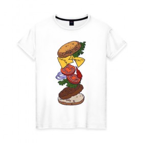 Женская футболка хлопок с принтом Большой бургер в Петрозаводске, 100% хлопок | прямой крой, круглый вырез горловины, длина до линии бедер, слегка спущенное плечо | 