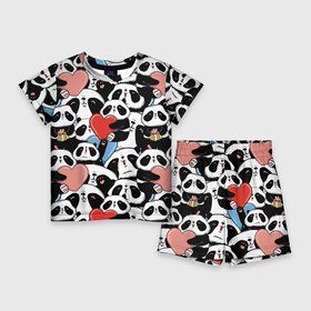 Детский костюм с шортами 3D с принтом Пандяшки в Петрозаводске,  |  | baby | cute | fun | gift | happy | heart | panda | paw | smile | белый | красный | лапа | малыш | милый | мягкий | нежный | няшный | панда | подарок | радость | розовый | сердце | счастье | сюрприз | улыбка | черный