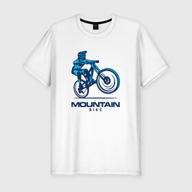Мужская футболка премиум с принтом Велосипед в Петрозаводске, 92% хлопок, 8% лайкра | приталенный силуэт, круглый вырез ворота, длина до линии бедра, короткий рукав | downhill | байк | велосипед | велоспорт | горный | горы | спорт