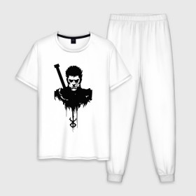 Мужская пижама хлопок с принтом Берсерк. Гатс. Черный мечник. в Петрозаводске, 100% хлопок | брюки и футболка прямого кроя, без карманов, на брюках мягкая резинка на поясе и по низу штанин
 | 