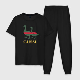 Мужская пижама хлопок с принтом Gussi GG в Петрозаводске, 100% хлопок | брюки и футболка прямого кроя, без карманов, на брюках мягкая резинка на поясе и по низу штанин
 | gucci | gussi | гуси | гучи