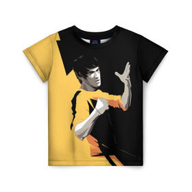 Детская футболка 3D с принтом Bruce Lee в Петрозаводске, 100% гипоаллергенный полиэфир | прямой крой, круглый вырез горловины, длина до линии бедер, чуть спущенное плечо, ткань немного тянется | bruce lee | актер | боец | воин | звезда | карате