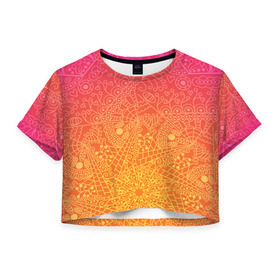 Женская футболка 3D укороченная с принтом Солнечные мандалы в Петрозаводске, 100% полиэстер | круглая горловина, длина футболки до линии талии, рукава с отворотами | Тематика изображения на принте: 