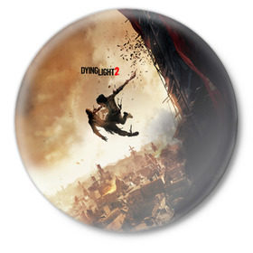 Значок с принтом Dying Light 2 в Петрозаводске,  металл | круглая форма, металлическая застежка в виде булавки | Тематика изображения на принте: dying | game | horror | light | апокалипсис | зомби | игра | мертвецы | монстр | паркур | ужас | хоррор