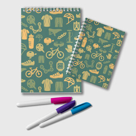 Блокнот с принтом Велосипедист в Петрозаводске, 100% бумага | 48 листов, плотность листов — 60 г/м2, плотность картонной обложки — 250 г/м2. Листы скреплены удобной пружинной спиралью. Цвет линий — светло-серый
 | Тематика изображения на принте: bicycle | bike | road | speed | sport | вело | велосипед | велосипедист | гонщик | дорога | здоровье | педали | сила | скорость | спорт | трасса | шлем