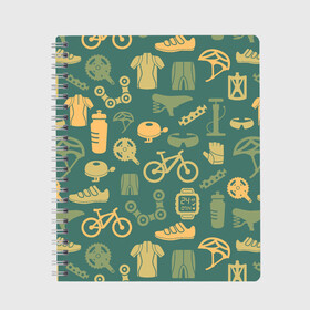 Тетрадь с принтом Велосипедист в Петрозаводске, 100% бумага | 48 листов, плотность листов — 60 г/м2, плотность картонной обложки — 250 г/м2. Листы скреплены сбоку удобной пружинной спиралью. Уголки страниц и обложки скругленные. Цвет линий — светло-серый
 | Тематика изображения на принте: bicycle | bike | road | speed | sport | вело | велосипед | велосипедист | гонщик | дорога | здоровье | педали | сила | скорость | спорт | трасса | шлем