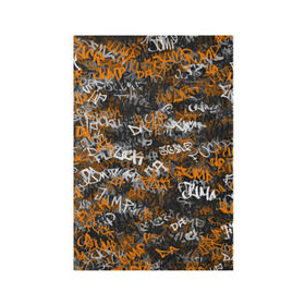 Обложка для паспорта матовая кожа с принтом Jump da f#ck up! в Петрозаводске, натуральная матовая кожа | размер 19,3 х 13,7 см; прозрачные пластиковые крепления | slipknot | soulfly | u rban | белый | графити | граффити | камуфляж | надпись | оранжевый | черный