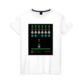 Женская футболка хлопок с принтом Minecraft (Захватчики) в Петрозаводске, 100% хлопок | прямой крой, круглый вырез горловины, длина до линии бедер, слегка спущенное плечо | Тематика изображения на принте: 0x000000123 | invaders | minecraft | захватчики | майнкрафт