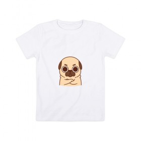 Детская футболка хлопок с принтом Puglie Pug Сердитый в Петрозаводске, 100% хлопок | круглый вырез горловины, полуприлегающий силуэт, длина до линии бедер | Тематика изображения на принте: 