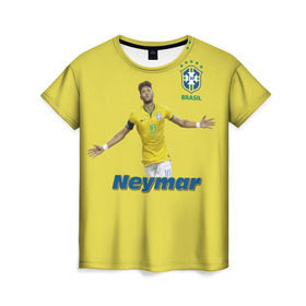 Женская футболка 3D с принтом Неймар в Петрозаводске, 100% полиэфир ( синтетическое хлопкоподобное полотно) | прямой крой, круглый вырез горловины, длина до линии бедер | neymar | неймар | сборная бразилии | футбол