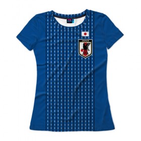 Женская футболка 3D с принтом Сборная Японии 2018 домашняя форма в Петрозаводске, 100% полиэфир ( синтетическое хлопкоподобное полотно) | прямой крой, круглый вырез горловины, длина до линии бедер | 
