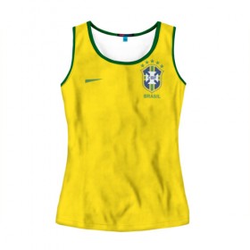 Женская майка 3D с принтом Бразилия форма (без надписи сзади) в Петрозаводске, 100% полиэстер | круглая горловина, прямой силуэт, длина до линии бедра | brasil | championship | cup | football | team | world |  чемпионат мира | бразилии | бразилия | форма | футбол | чм