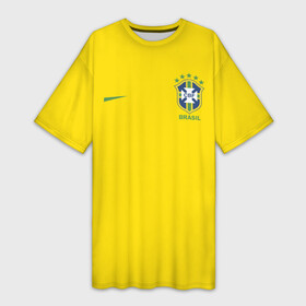 Платье-футболка 3D с принтом Бразилия форма (без надписи сзади) в Петрозаводске,  |  | brasil | championship | cup | football | team | world |  чемпионат мира | бразилии | бразилия | форма | футбол | чм