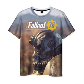 Мужская футболка 3D с принтом Fallout 76 в Петрозаводске, 100% полиэфир | прямой крой, круглый вырез горловины, длина до линии бедер | fallout | fallout 76 | future | rpg | valt tec | war | wasteland | будущее | война | костюм | постапокалипсис | рпг | фалаут | фолаут | фоллаут | фолыч | ядерная пустошь