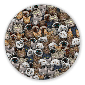 Коврик для мышки круглый с принтом Коты разных пород в Петрозаводске, резина и полиэстер | круглая форма, изображение наносится на всю лицевую часть | бенгальский | кот | котик | котики | кошка | мейн кун | паттерн | персидский | сиамский | сфинкс