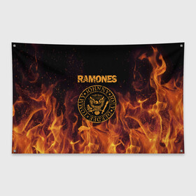 Флаг-баннер с принтом Ramones в Петрозаводске, 100% полиэстер | размер 67 х 109 см, плотность ткани — 95 г/м2; по краям флага есть четыре люверса для крепления | ramones | джонни | джоуи | ди ди томми | рамон | рамонес | рамоун | рамоунз | рамоунс | рок группа