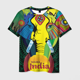 Мужская футболка 3D с принтом Мама Индия в Петрозаводске, 100% полиэфир | прямой крой, круглый вырез горловины, длина до линии бедер | ганеша | гималаи | индия | йога | кислота | практика | психоделика | слон | ярко