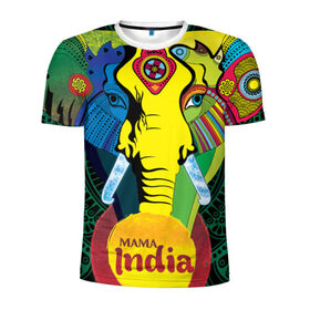Мужская футболка 3D спортивная с принтом Мама Индия в Петрозаводске, 100% полиэстер с улучшенными характеристиками | приталенный силуэт, круглая горловина, широкие плечи, сужается к линии бедра | ганеша | гималаи | индия | йога | кислота | практика | психоделика | слон | ярко