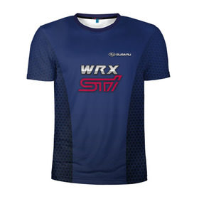 Мужская футболка 3D спортивная с принтом SUBARU WRX STI в Петрозаводске, 100% полиэстер с улучшенными характеристиками | приталенный силуэт, круглая горловина, широкие плечи, сужается к линии бедра | impreza | sport car | sti | subaru | wrx | авто | логотип | синяя | субарик | субару