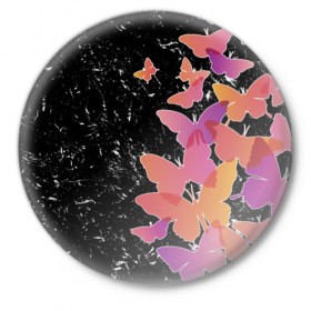 Значок с принтом Бабочки — это цветы в Петрозаводске,  металл | круглая форма, металлическая застежка в виде булавки | Тематика изображения на принте: разноцветные | яркие