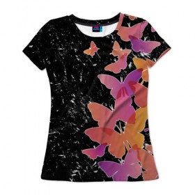 Женская футболка 3D с принтом Бабочки — это цветы в Петрозаводске, 100% полиэфир ( синтетическое хлопкоподобное полотно) | прямой крой, круглый вырез горловины, длина до линии бедер | Тематика изображения на принте: разноцветные | яркие
