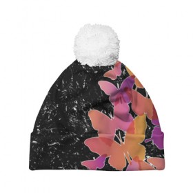 Шапка 3D c помпоном с принтом Бабочки — это цветы в Петрозаводске, 100% полиэстер | универсальный размер, печать по всей поверхности изделия | разноцветные | яркие