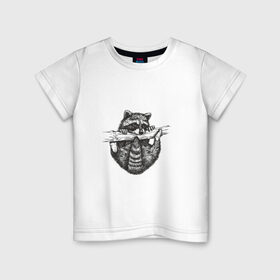 Детская футболка хлопок с принтом Енот - повисун в Петрозаводске, 100% хлопок | круглый вырез горловины, полуприлегающий силуэт, длина до линии бедер | Тематика изображения на принте: енотики | еноты