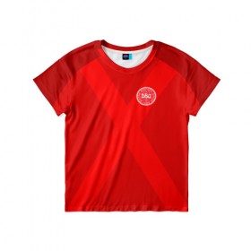 Детская футболка 3D с принтом Домашняя форма Дании 2018 в Петрозаводске, 100% гипоаллергенный полиэфир | прямой крой, круглый вырез горловины, длина до линии бедер, чуть спущенное плечо, ткань немного тянется | 