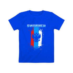 Детская футболка хлопок с принтом Swimmer в Петрозаводске, 100% хлопок | круглый вырез горловины, полуприлегающий силуэт, длина до линии бедер | пловец | пловчиха