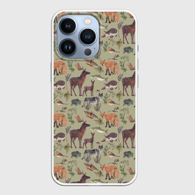 Чехол для iPhone 13 Pro с принтом Wild animals в Петрозаводске,  |  | animals | deer | forest | fox | nature | wild nature | дикие животные | ёжик | лес | лиса | олень | природа | рыба
