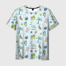 Мужская футболка 3D с принтом Летний узор 9 в Петрозаводске, 100% полиэфир | прямой крой, круглый вырез горловины, длина до линии бедер | 