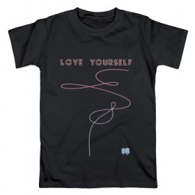 Мужская футболка хлопок с принтом LOVE YOURSELF_3 в Петрозаводске, 100% хлопок | прямой крой, круглый вырез горловины, длина до линии бедер, слегка спущенное плечо. | bangtan boys | bts | бантаны | бтс