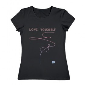 Женская футболка хлопок с принтом LOVE YOURSELF_3 в Петрозаводске, 100% хлопок | прямой крой, круглый вырез горловины, длина до линии бедер, слегка спущенное плечо | bangtan boys | bts | бантаны | бтс