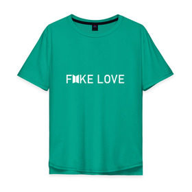Мужская футболка хлопок Oversize с принтом FAKE LOVE_ в Петрозаводске, 100% хлопок | свободный крой, круглый ворот, “спинка” длиннее передней части | Тематика изображения на принте: bangtan boys | bts | бантаны | бтс