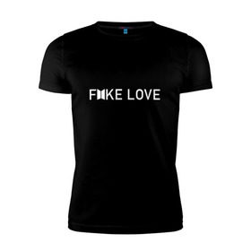 Мужская футболка премиум с принтом FAKE LOVE_ в Петрозаводске, 92% хлопок, 8% лайкра | приталенный силуэт, круглый вырез ворота, длина до линии бедра, короткий рукав | Тематика изображения на принте: bangtan boys | bts | бантаны | бтс
