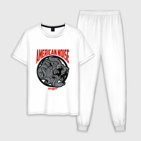 Мужская пижама хлопок с принтом Skillet - American noise в Петрозаводске, 100% хлопок | брюки и футболка прямого кроя, без карманов, на брюках мягкая резинка на поясе и по низу штанин
 | 
