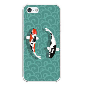 Чехол для iPhone 5/5S матовый с принтом Японские рыбки в Петрозаводске, Силикон | Область печати: задняя сторона чехла, без боковых панелей | карпы | кои | рыбы | япония
