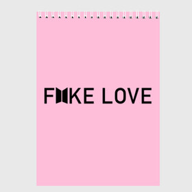 Скетчбук с принтом FAKE LOVE_pink в Петрозаводске, 100% бумага
 | 48 листов, плотность листов — 100 г/м2, плотность картонной обложки — 250 г/м2. Листы скреплены сверху удобной пружинной спиралью | Тематика изображения на принте: bangtan boys | bts | бантаны | бтс