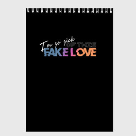 Скетчбук с принтом FAKE LOVE в Петрозаводске, 100% бумага
 | 48 листов, плотность листов — 100 г/м2, плотность картонной обложки — 250 г/м2. Листы скреплены сверху удобной пружинной спиралью | bangtan boys | bts | бантаны | бтс