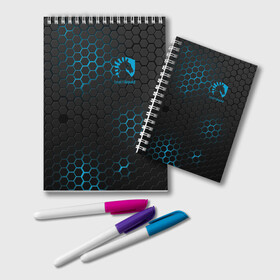 Блокнот с принтом TEAM LIQUID E-SPORT в Петрозаводске, 100% бумага | 48 листов, плотность листов — 60 г/м2, плотность картонной обложки — 250 г/м2. Листы скреплены удобной пружинной спиралью. Цвет линий — светло-серый
 | 2019 | blue | cybersport | esport | liquid | logo | pro league | sci fi | team | team liquid | броня | киберспорт | логотип | ромб | текстура | тим ликвид | фирменные цвета