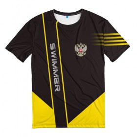 Мужская футболка 3D с принтом Swimmer в Петрозаводске, 100% полиэфир | прямой крой, круглый вырез горловины, длина до линии бедер | герб | орел | пловец | пловчиха