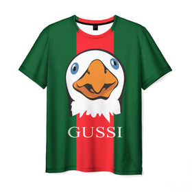 Мужская футболка 3D с принтом GUSSI в Петрозаводске, 100% полиэфир | прямой крой, круглый вырез горловины, длина до линии бедер | Тематика изображения на принте: gucci | gussi ga ga ga | gussi gang | бренд | гусь | птица