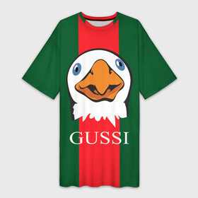 Платье-футболка 3D с принтом GUSSI в Петрозаводске,  |  | gucci | gussi ga ga ga | gussi gang | бренд | гусь | птица
