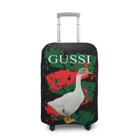 Чехол для чемодана 3D с принтом Gussi в Петрозаводске, 86% полиэфир, 14% спандекс | двустороннее нанесение принта, прорези для ручек и колес | gucci | gussi ga ga ga | gussi gang | бренд | гусь | птица