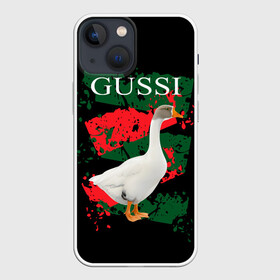 Чехол для iPhone 13 mini с принтом Gussi в Петрозаводске,  |  | gucci | gussi ga ga ga | gussi gang | бренд | гусь | птица